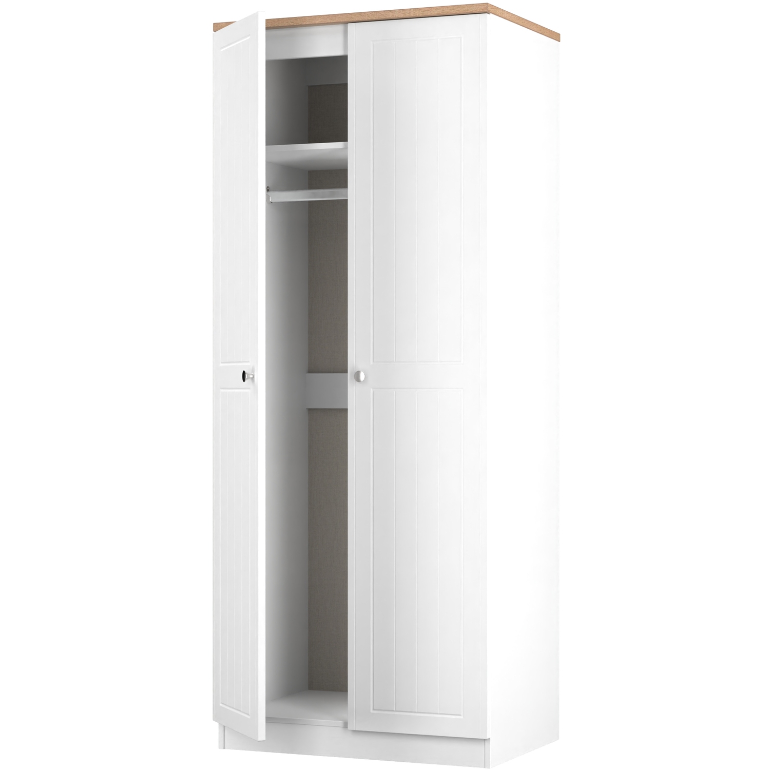 Vienna Ready Assembled 2 Door Wardrobe - Porcelain Ash Bardolino Oak