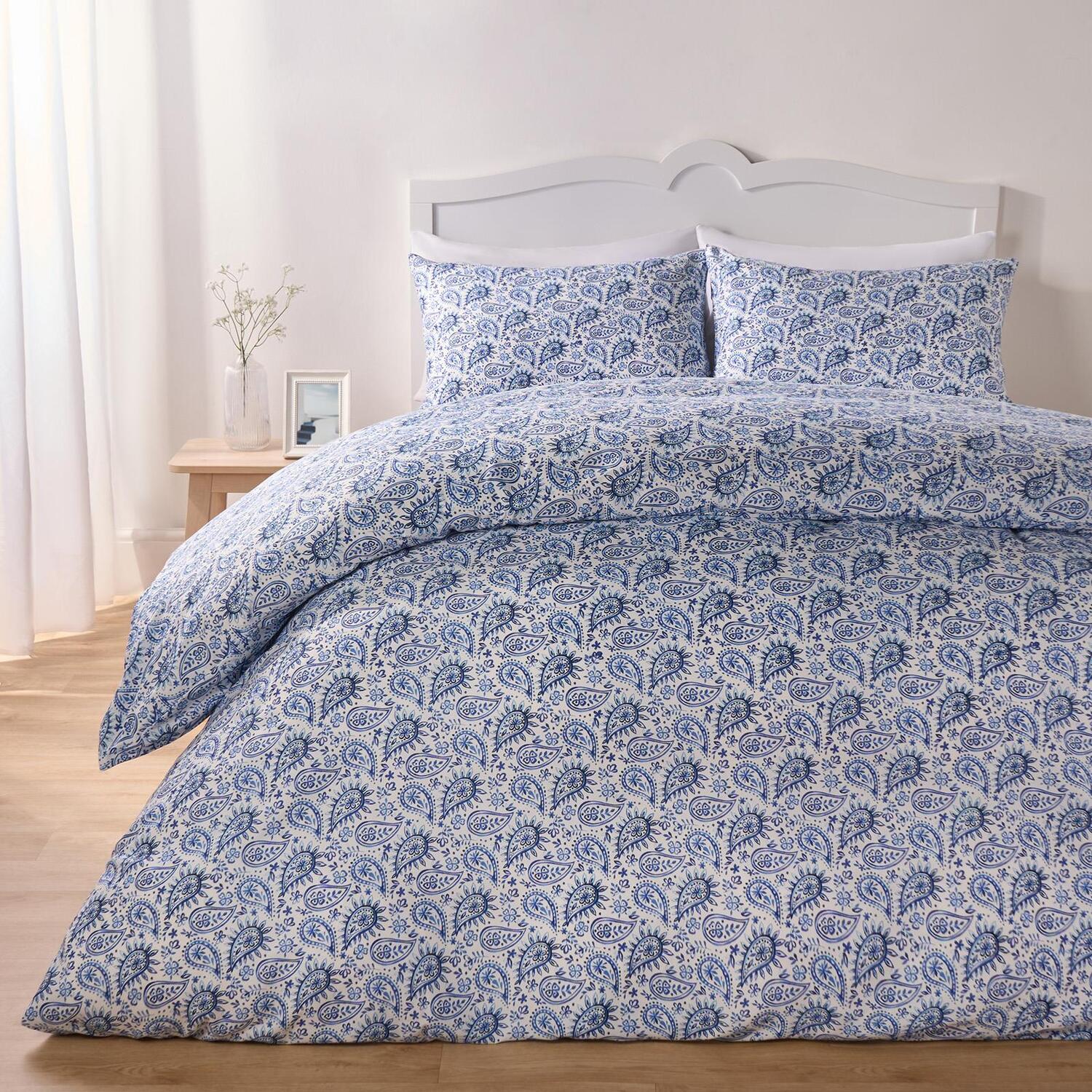 Paisley Duvet Cover Set - Navy Blue Beige Superking