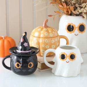 Ceramic Witch Cat Lidded Mug