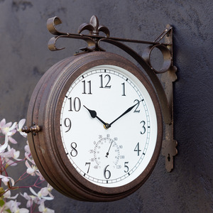 Station Style Garden Double Sided Clock with Thermometer 41cm