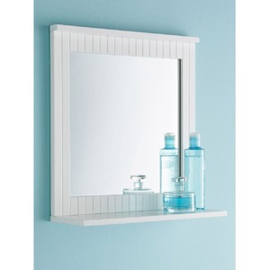 Bathroom Wall Mounted Mirror with Cosmetics Shelf Hanging Wooden