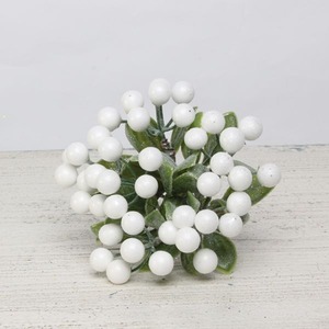 Artificial Frosted White Berry Bunch with Leaves H17cm