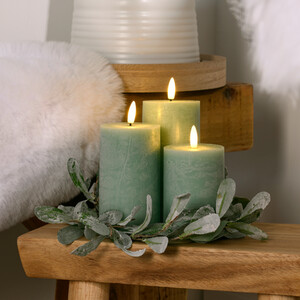 Set of 3 Sage Frosted Leaf LED Candles