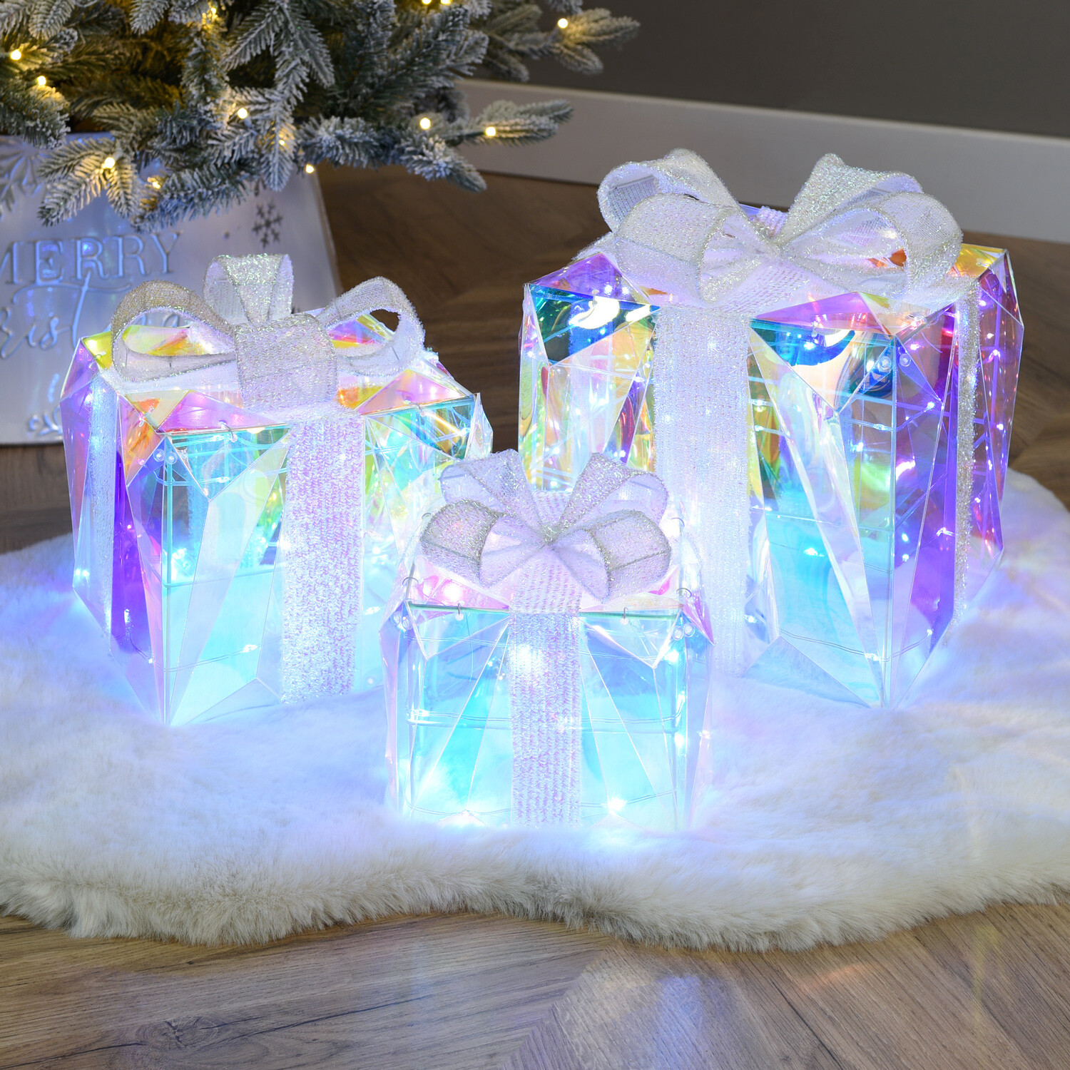 Set of 3 LED Iridescent Presents