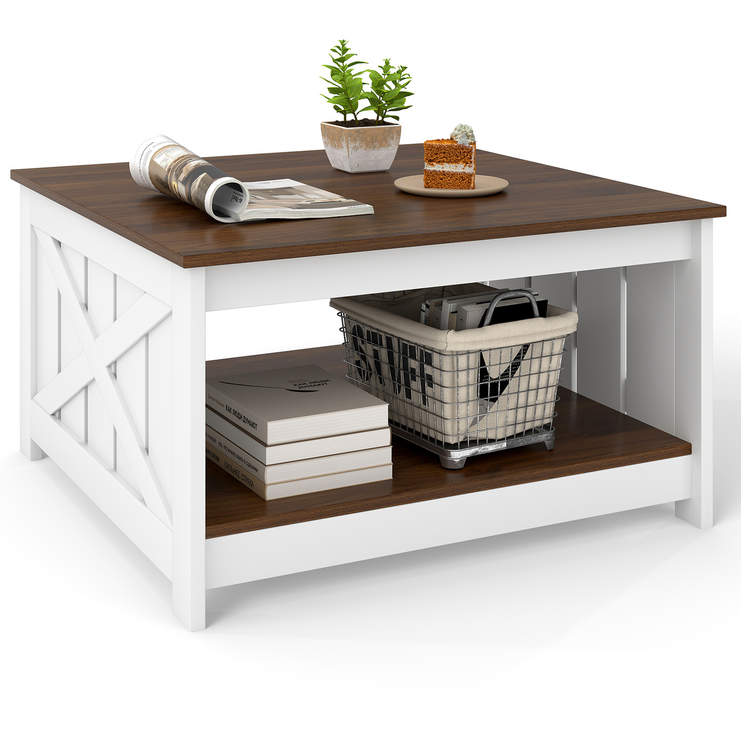 Wooden Square Coffee Table - White Brown