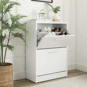 Shoe Cabinet Storage 2 Drawer Shoe Cupboard Wooden Rack