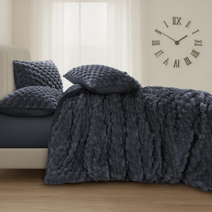Soft Chunky Popcorn thermal Warm Teddy Reverse Duvet Set Charcoal