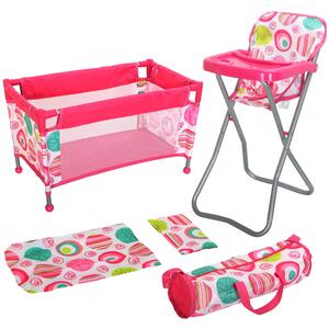 Baby Doll Travel Cot And Highchair Play Set With Feeding Tray