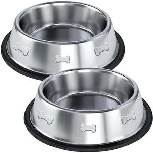 Set of Two Dog Food Bowls 24cm Non Slip Dishwasher Safe