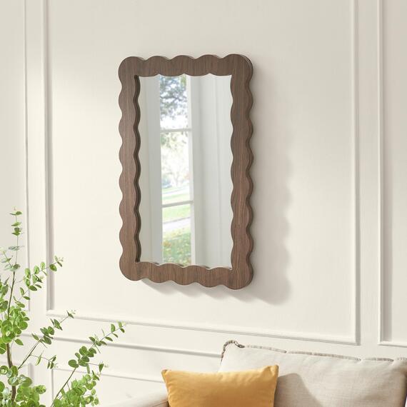 Wiggle Walnut Wood Medium Rectangle 90x60cm Wall Mirror