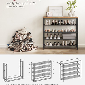 Bronze VASAGLE Industrial 4-Tier Shoe Rack with Mesh Shelves and Surface shot 11612899