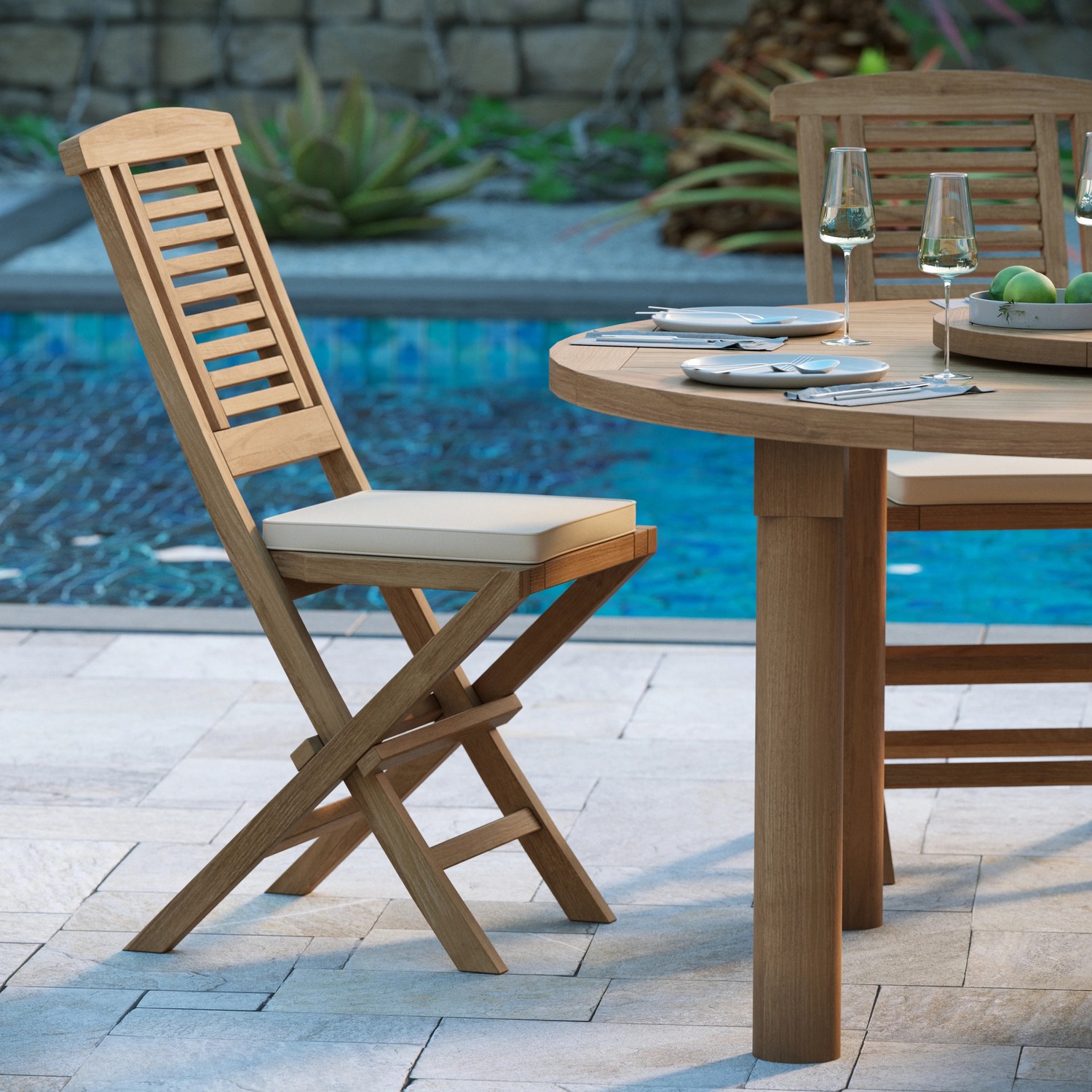 Altea Teak Garden Dining Table And 6 Seat Chair Set - Teak Green