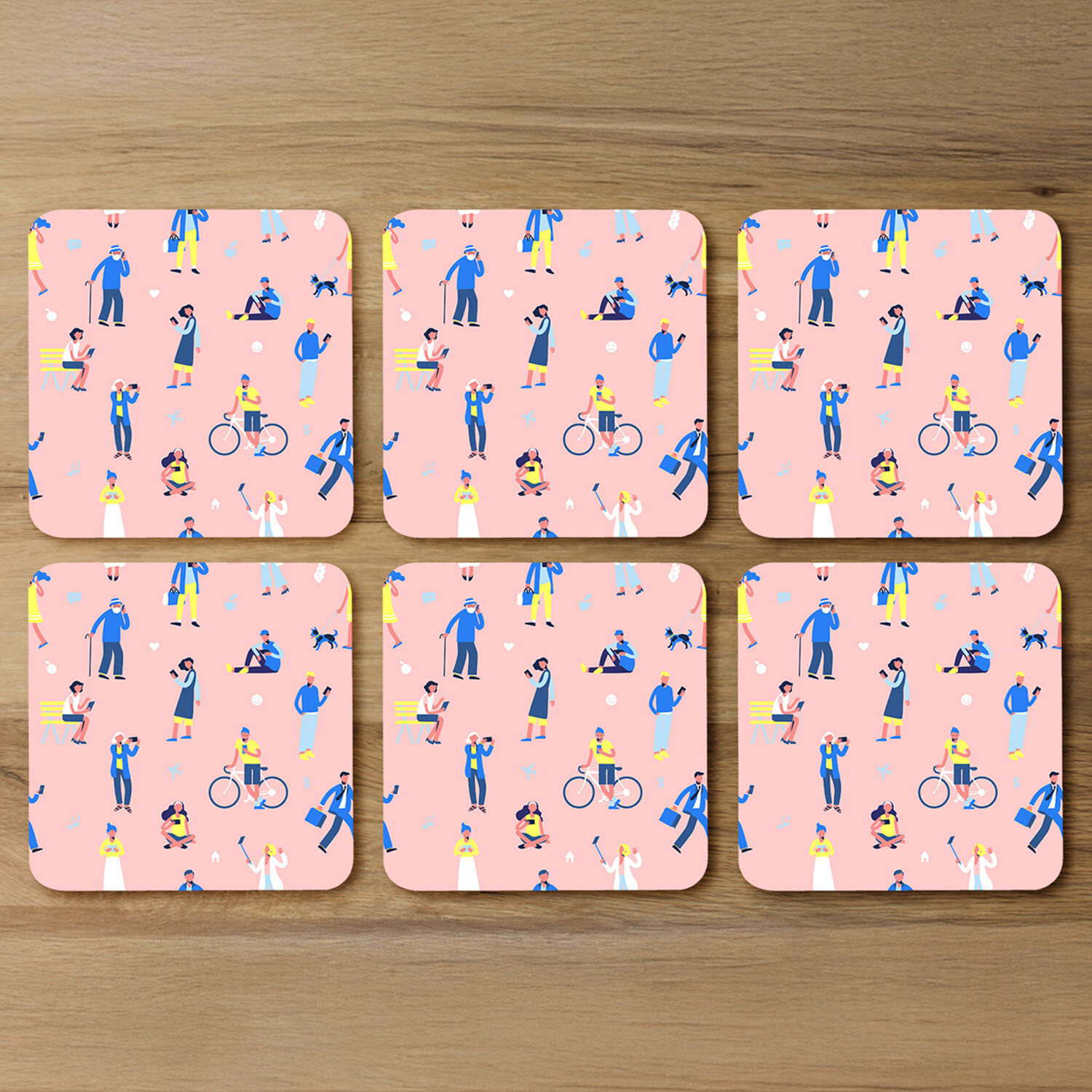 Different People With Mobile Phones And Gadgets Coaster - Pink