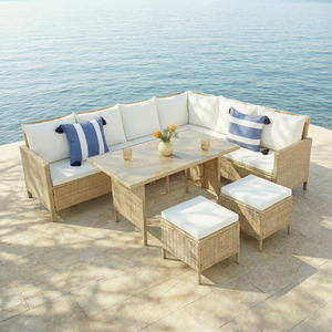 Bideford 8-Seat Rattan Corner Dining Sofa Set- Natural