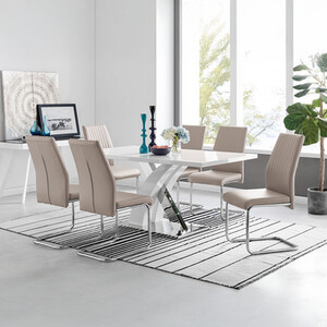 Atlanta Modern High Gloss White Dining Table And 6 Lorenzo Chairs Set