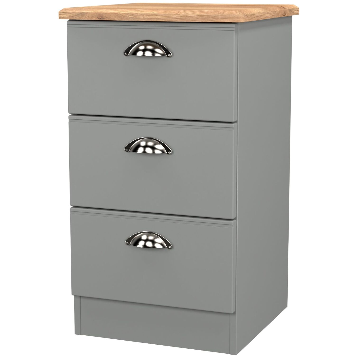 Victoria Ready Assembled 3 Drawer Bedside Cabinet - Dusk Grey Riviera Oak