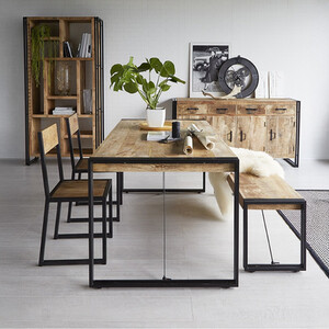 Retro Wood and Metal Dining Bench
