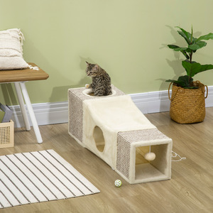 PawHut Cat Tunnel, Large Play Tunnel with Hanging Ball