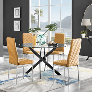 Novara Black Leg Round Glass Dining Table Milan Chrome Leg Chairs