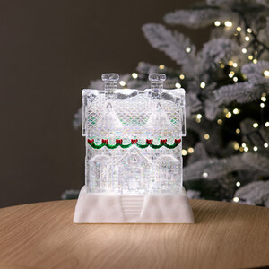 Glitter Spinning LED Christmas Cottage Ornament