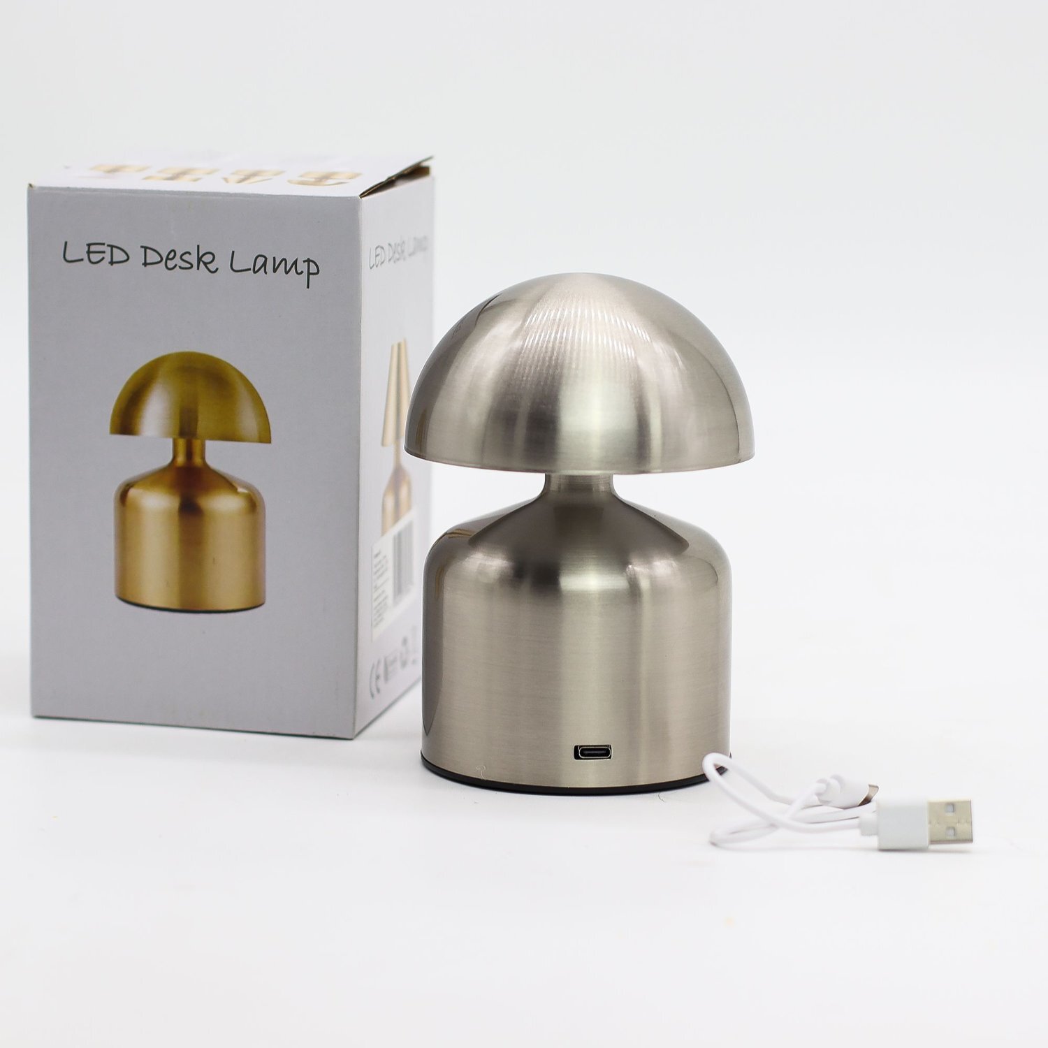 Dome Mushroom Silver Touch Lamp Rechargeable USB C LED Light - Silver