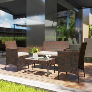 Outsunny 4 Piece Rattan Garden Furniture Sofa Set with Cushions
