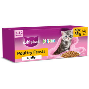 Pack of 40 Whiskas Poultry Feasts in Jelly Wet Kitten Food Pouches