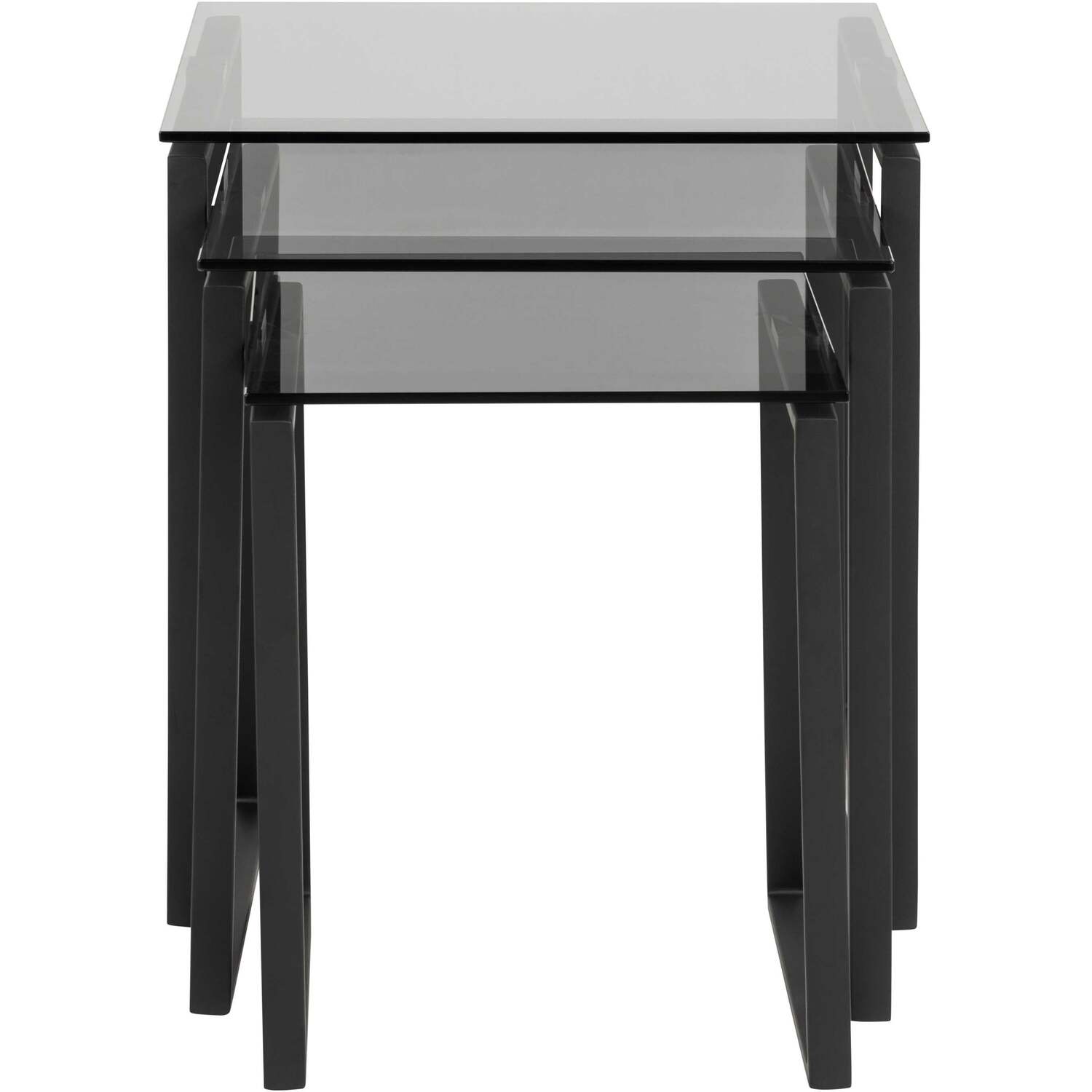 Frederikssund 3-Piece Nesting Coffee Tables with Smoked Glass and Matt Black Bases - Grey