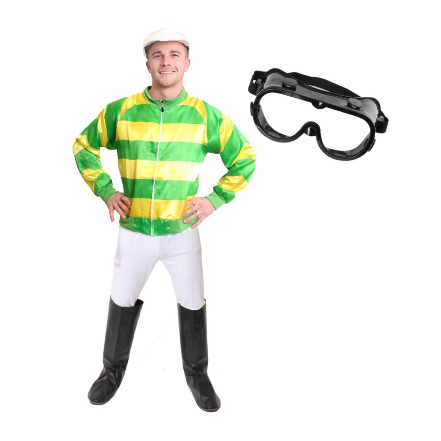 Green and Yellow Jockey Costume with Goggles