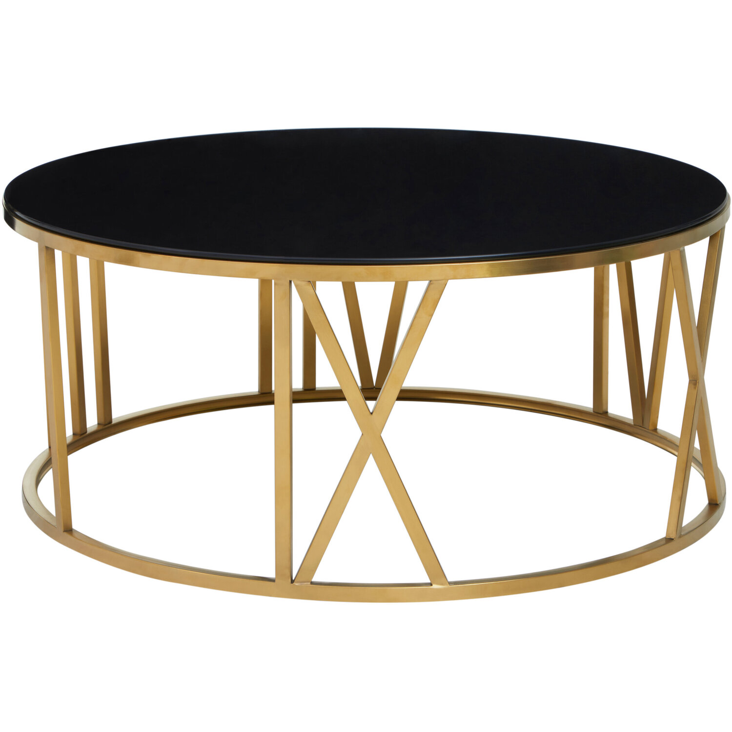 Alana Round Coffee Table With Gold Frame And Black Glass - Gold