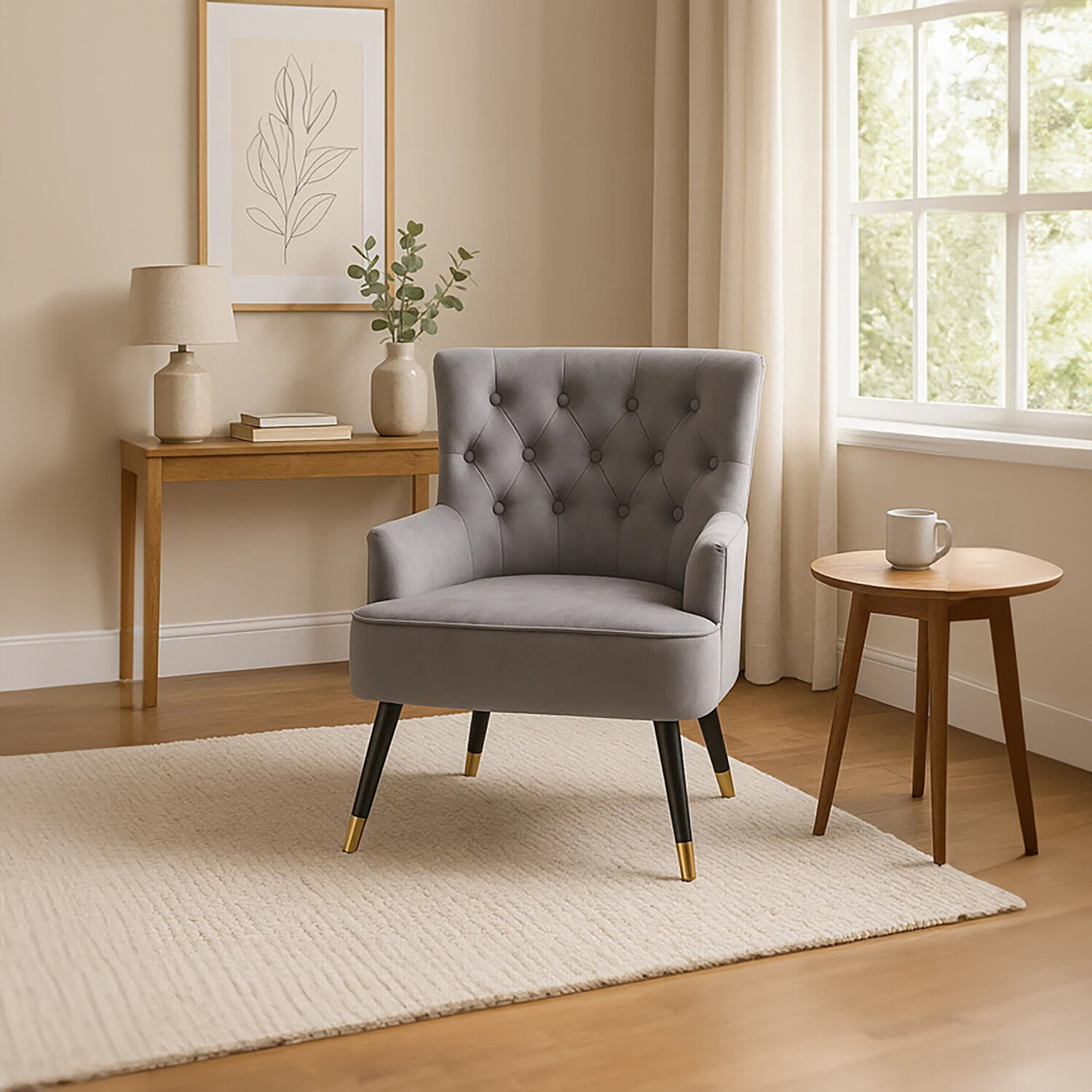 Loretta Grey Velvet Tufted Chair - Grey
