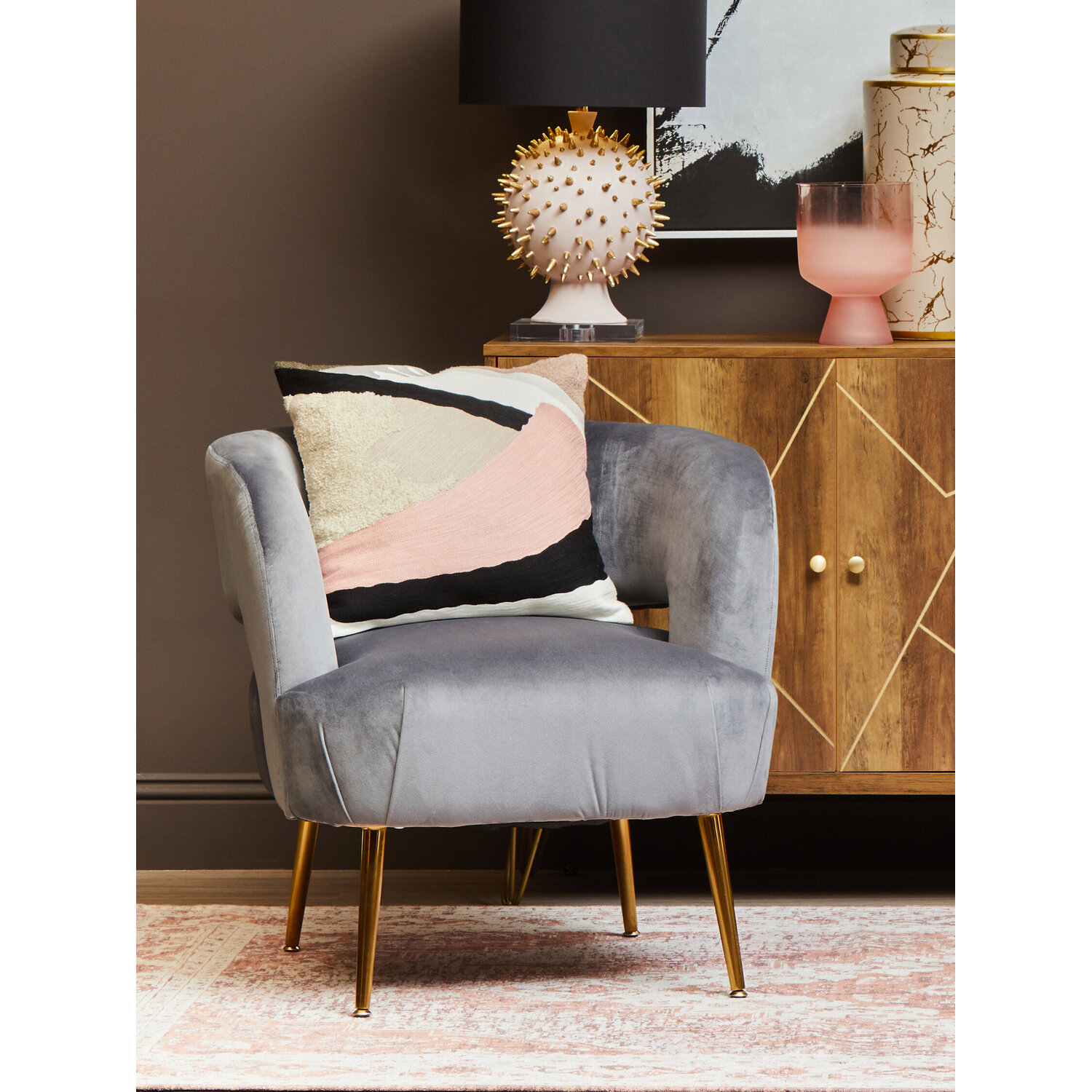 Interiors By Premier Larissa Grey Velvet Curved Accent Chair - Grey