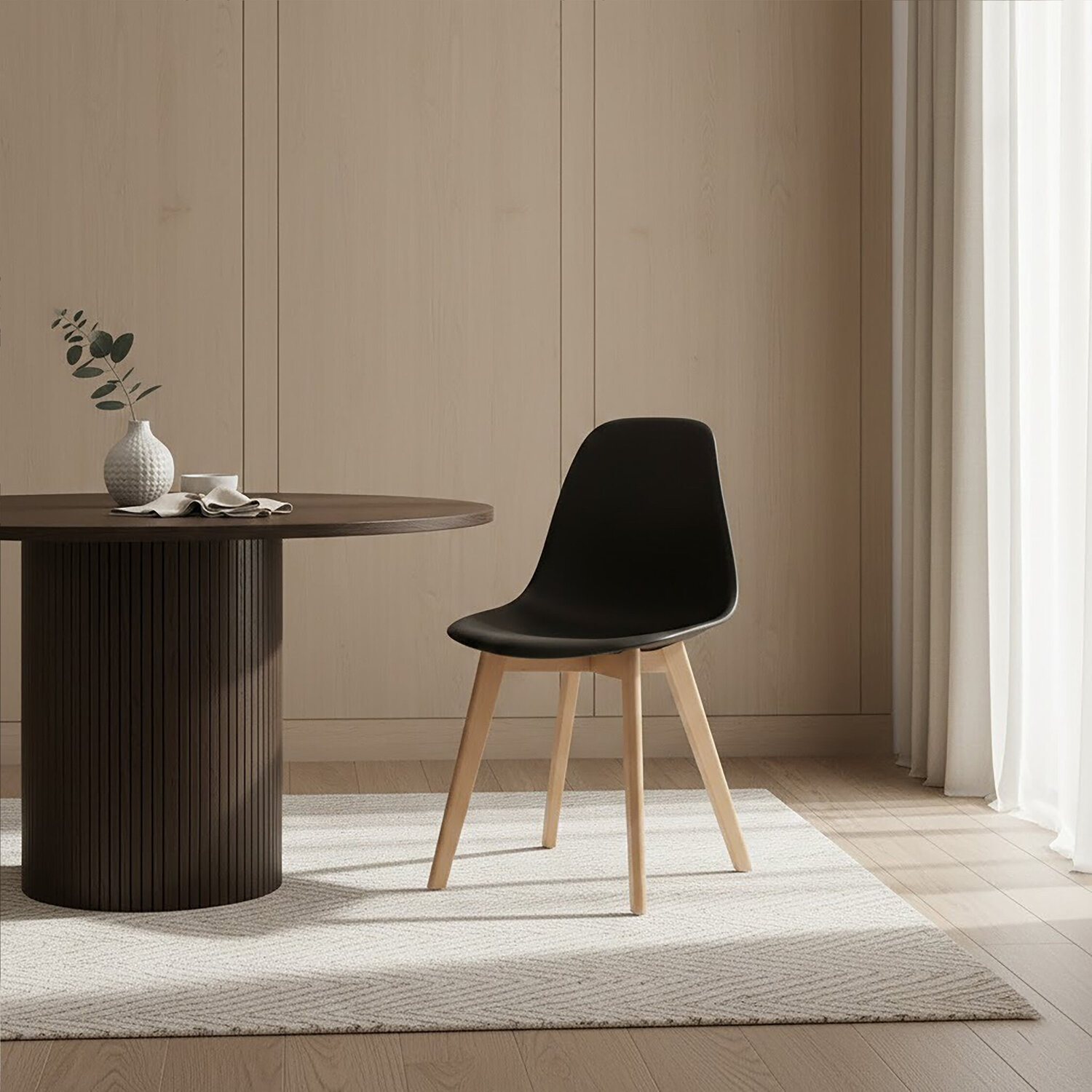 Stockholm Black Chair With Beech Wood Legs - Black