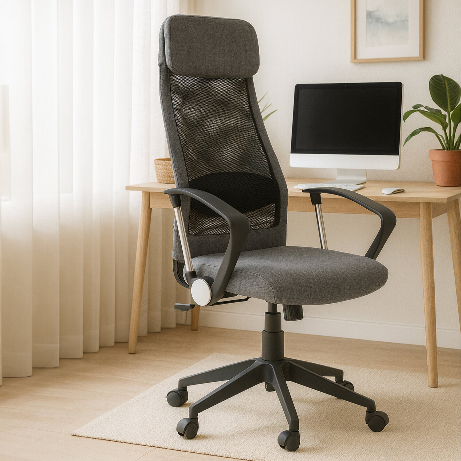 Brent Black Mesh And Grey Fabric Home Office Chair - Grey