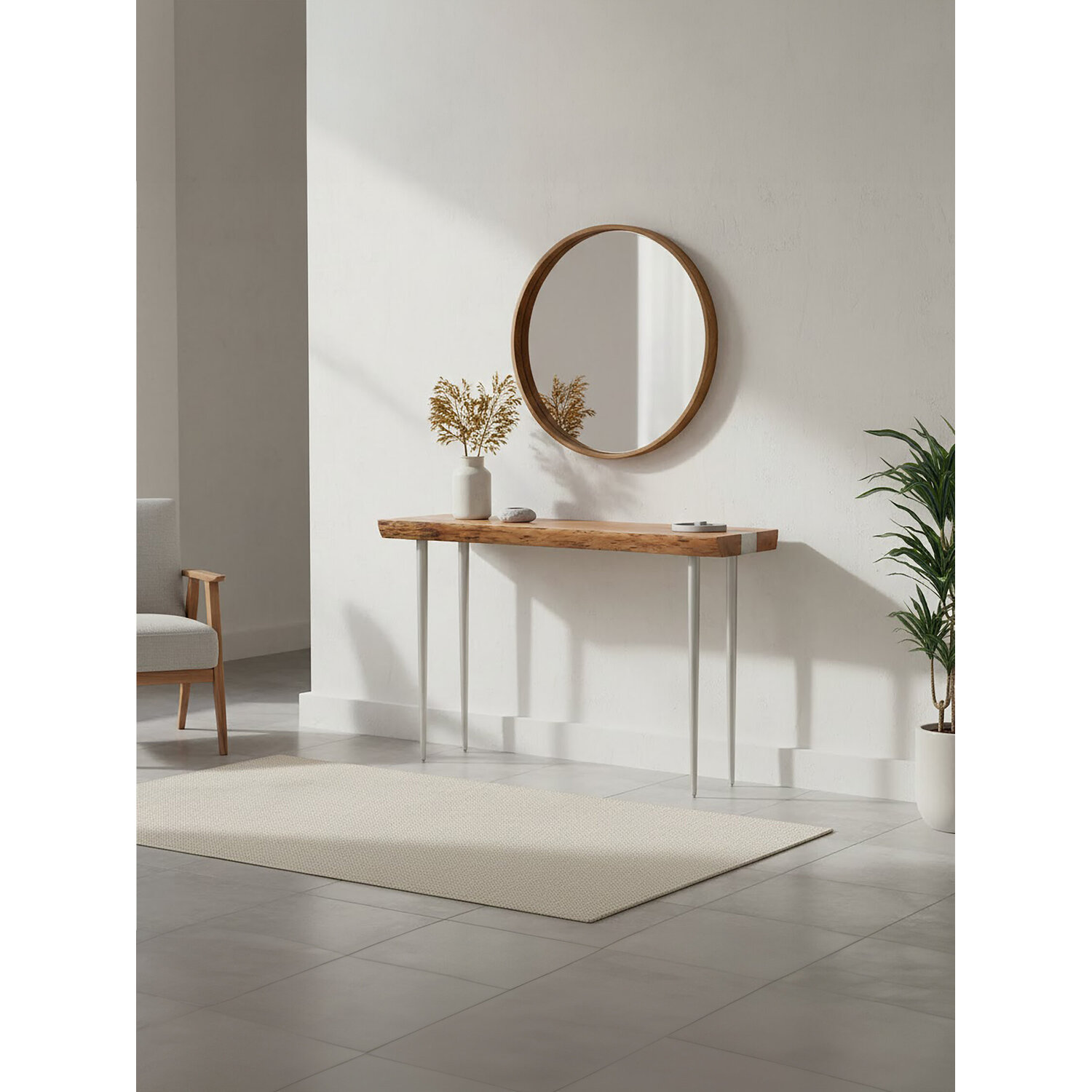 Almora Natural Acacia Wood Console Table - Silver