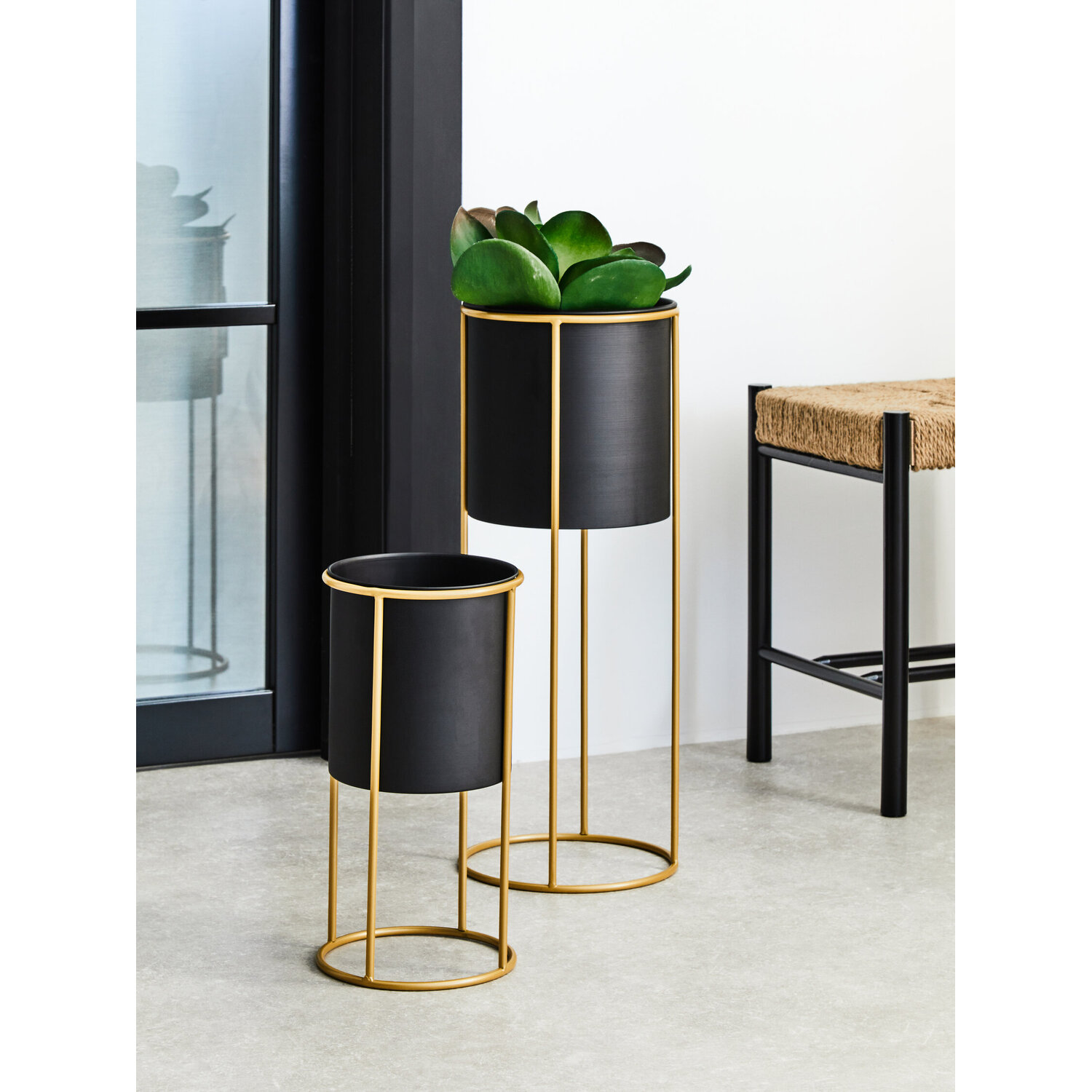 Interiors By Premier Trosa Large Black And Gold Floor Standing Planter - Black