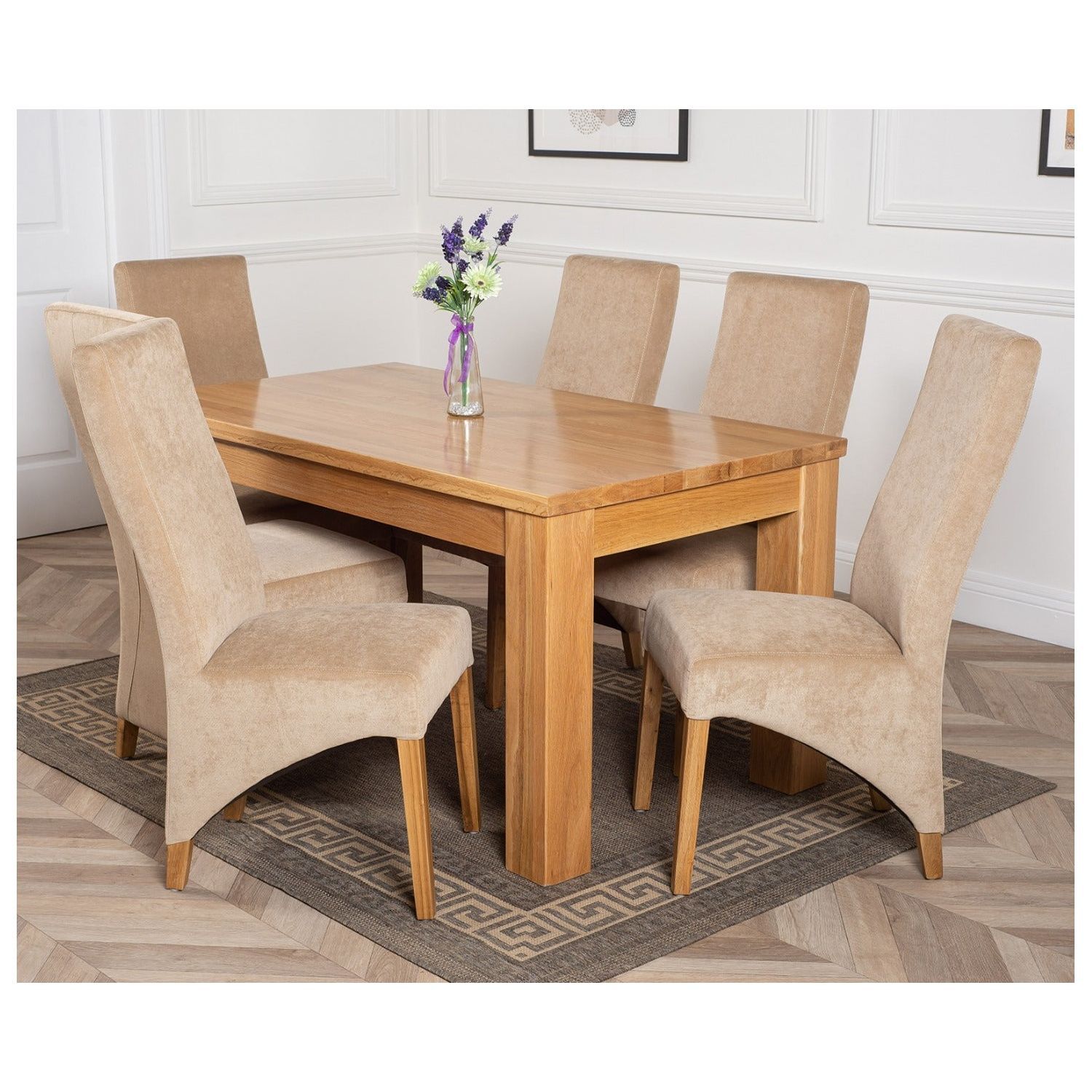 Thats Furniture Dakot 152 X 87Cm Medium Oak Dining Table And 6 Lola Fabric Chairs - Beige