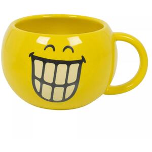 300ml Zak Ceramic Black Coffee Mugs - Grinning Design - Yellow