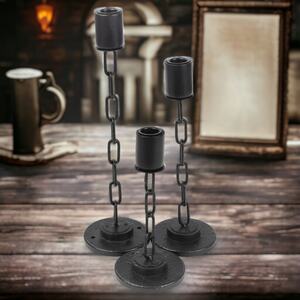 Set of 3 Black Metal Chain Design Candle Holder