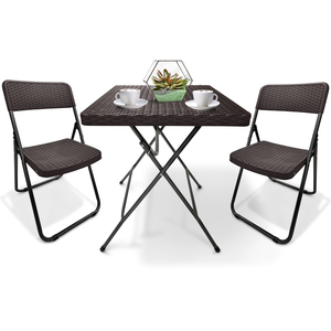 Rattan Effect Bistro Table and Chairs Set - Brown