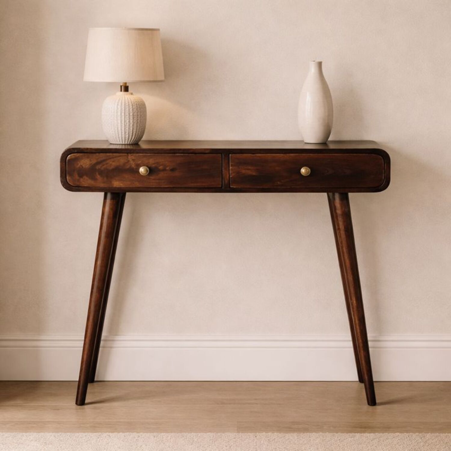 B&Q - Solid Wood California Walnut Curved Hallway TableBrown - Image 3