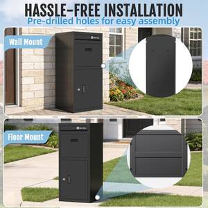 Lockable Parcel Drop Box 58cm Small Secure Outdoor Metal Delivery Box Black