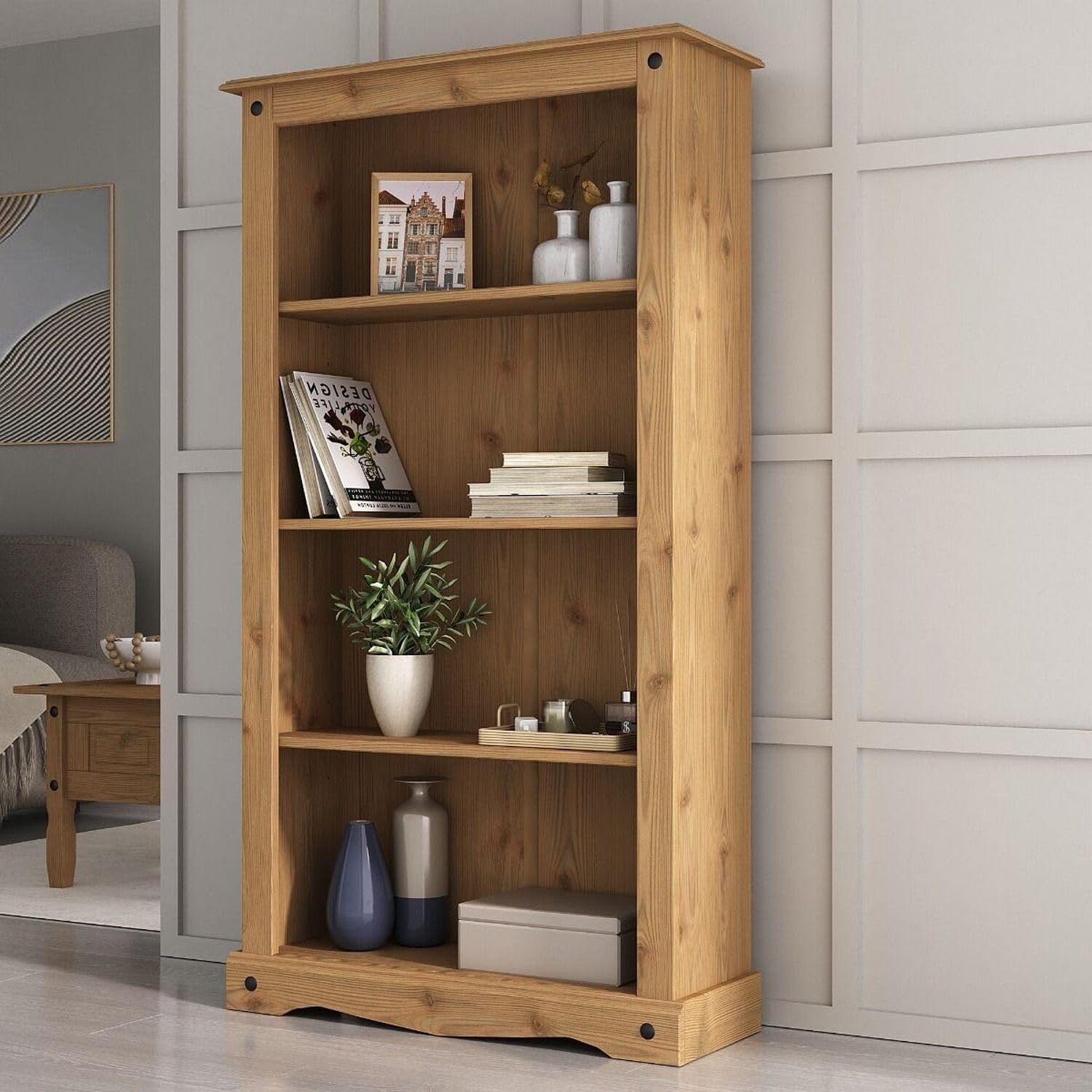 Corona Bookcase Medium - Waxed Pine