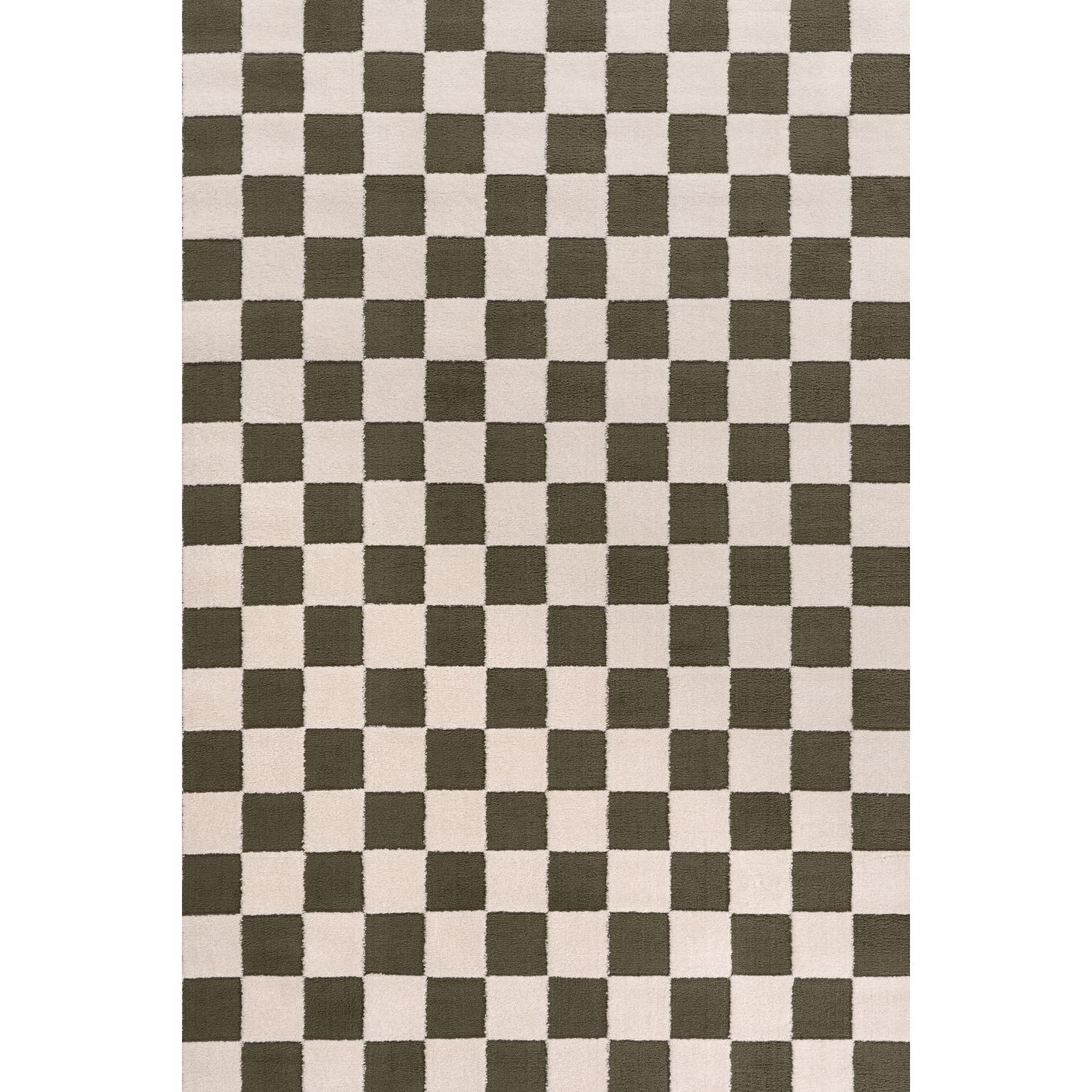 THE RUGS Loft Checkered Living Room Area Rug & Runners Soft Pile in Olive | Size: 160cm x 230cm - Image 3