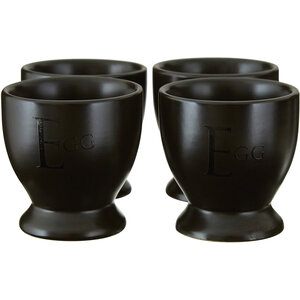 Set Of Four Black Text Egg Cups