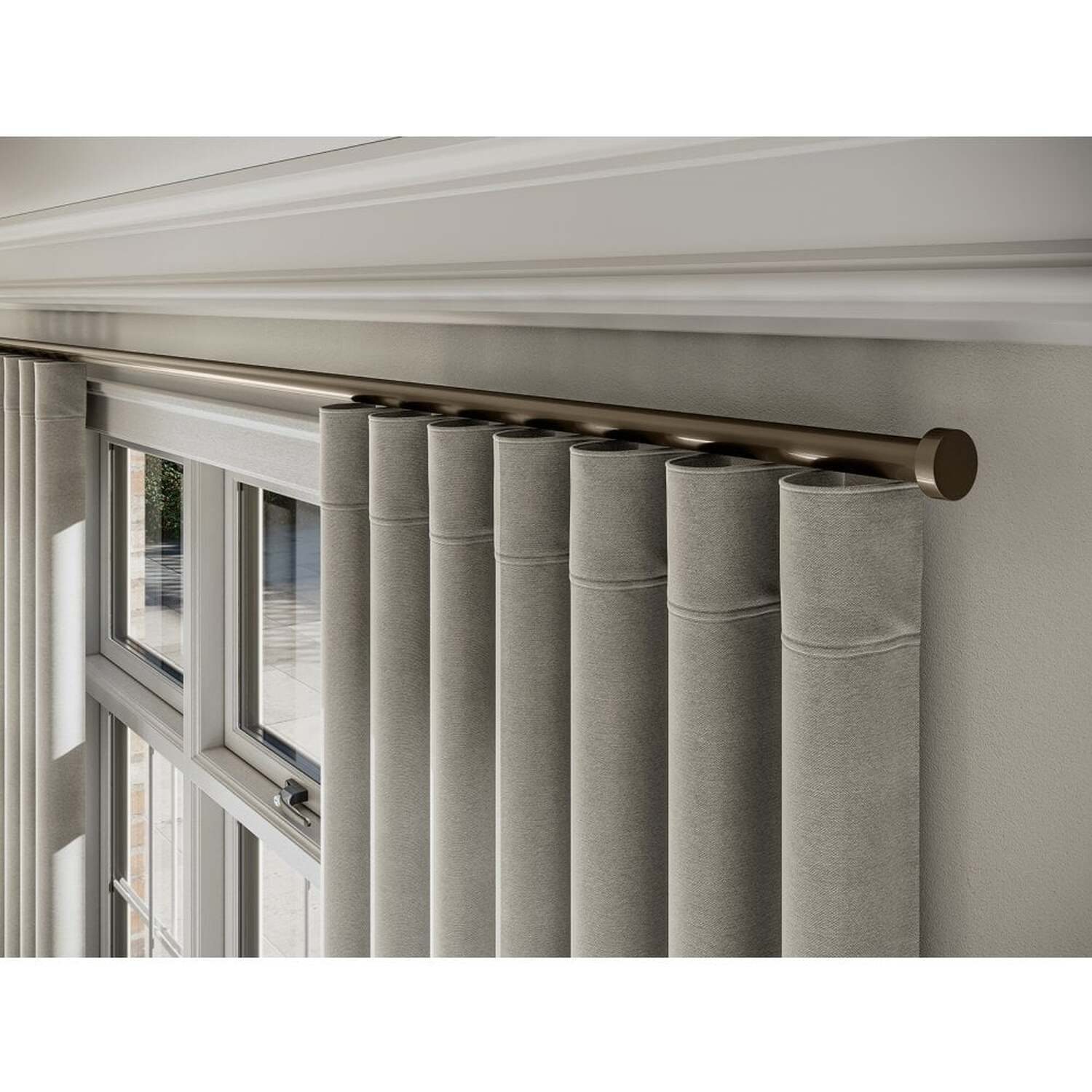 28mm Styleline Gliding Curtain Pole Set with Stud End - Taupe - Taupe / 105cm