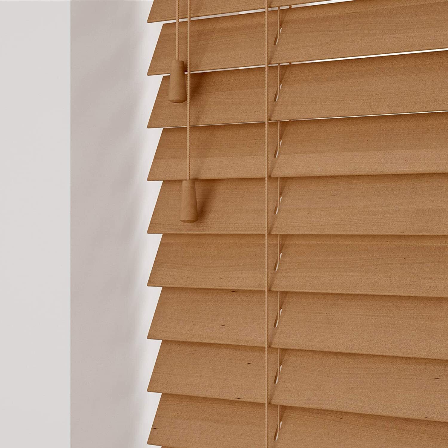 Wooden Venetian Blinds With Strings - Caramel Oak / 225
