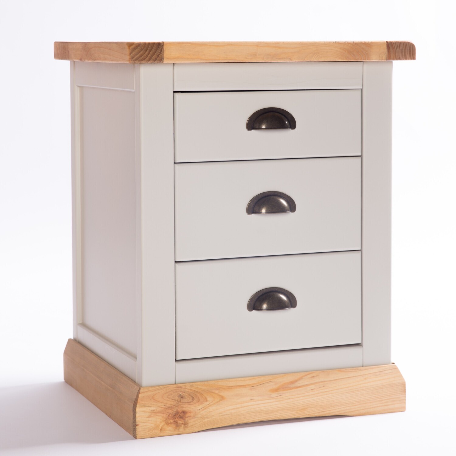 Cabinet Bits Bomporto 3 Drawer Bedside Cabinet - Grey / Brass Cup
