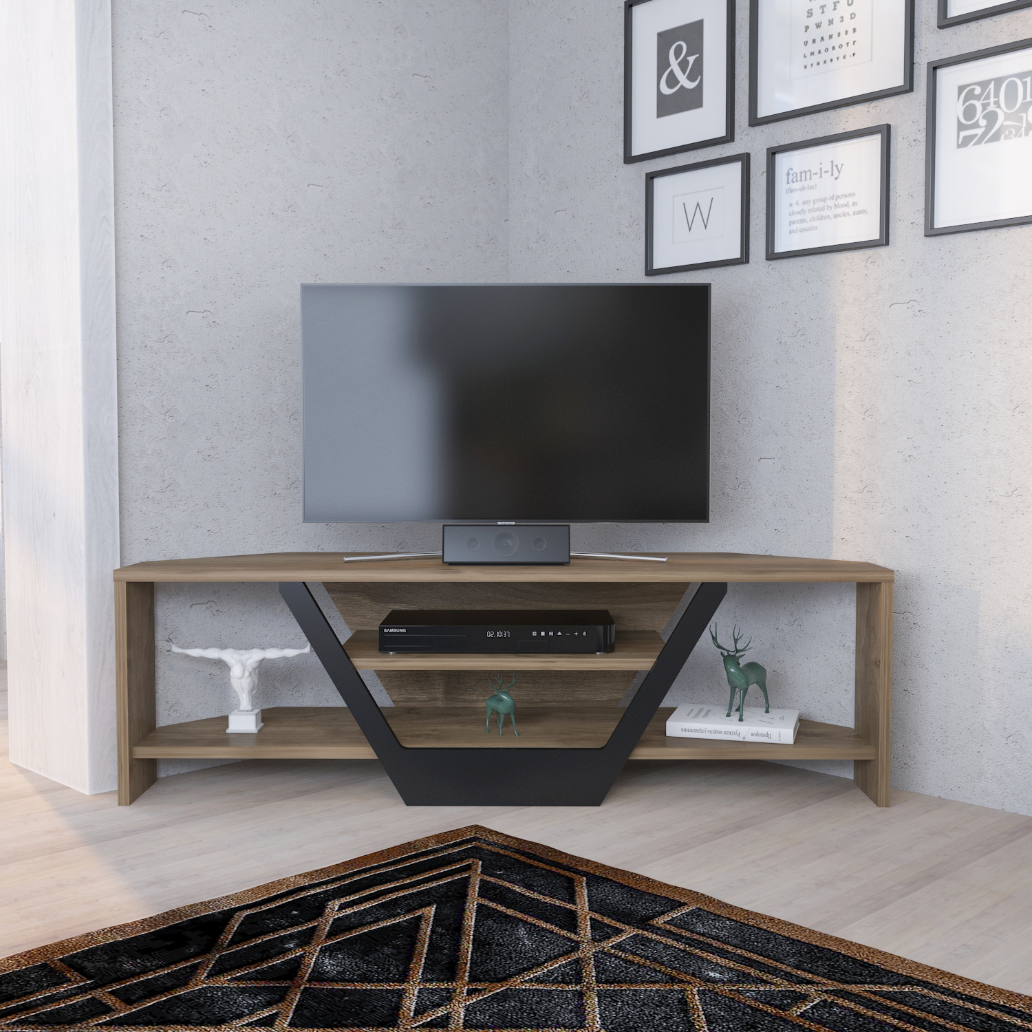 Sares Corner TV Unit - Walnut