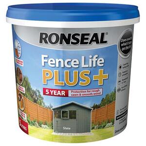 Ronseal Fence Life Plus+ Slate 5 Litre - 5 Year Protection for Sheds and Fences